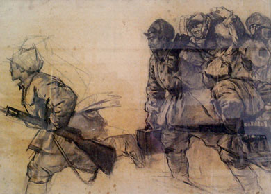 攻克锦州原创素描稿之四 50×71cm,素描