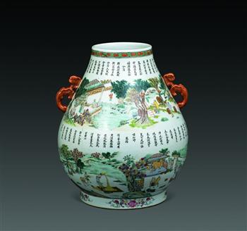 粉彩耕织图鹿头尊