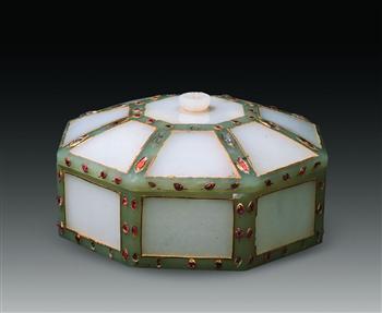 玉镶宝石嵌金嵌白玉八方盒