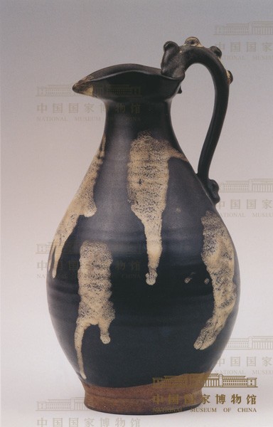 黑釉白斑龙柄瓷执壶