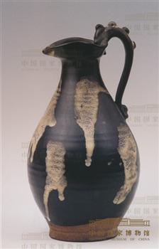 黑釉白斑龙柄瓷执壶