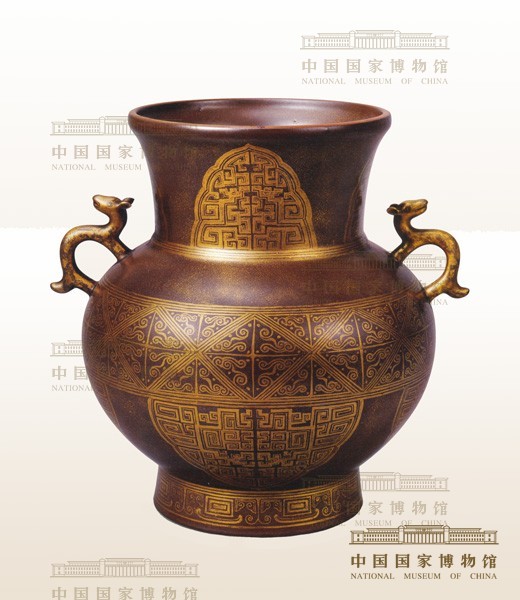 仿古铜釉描金牺耳尊