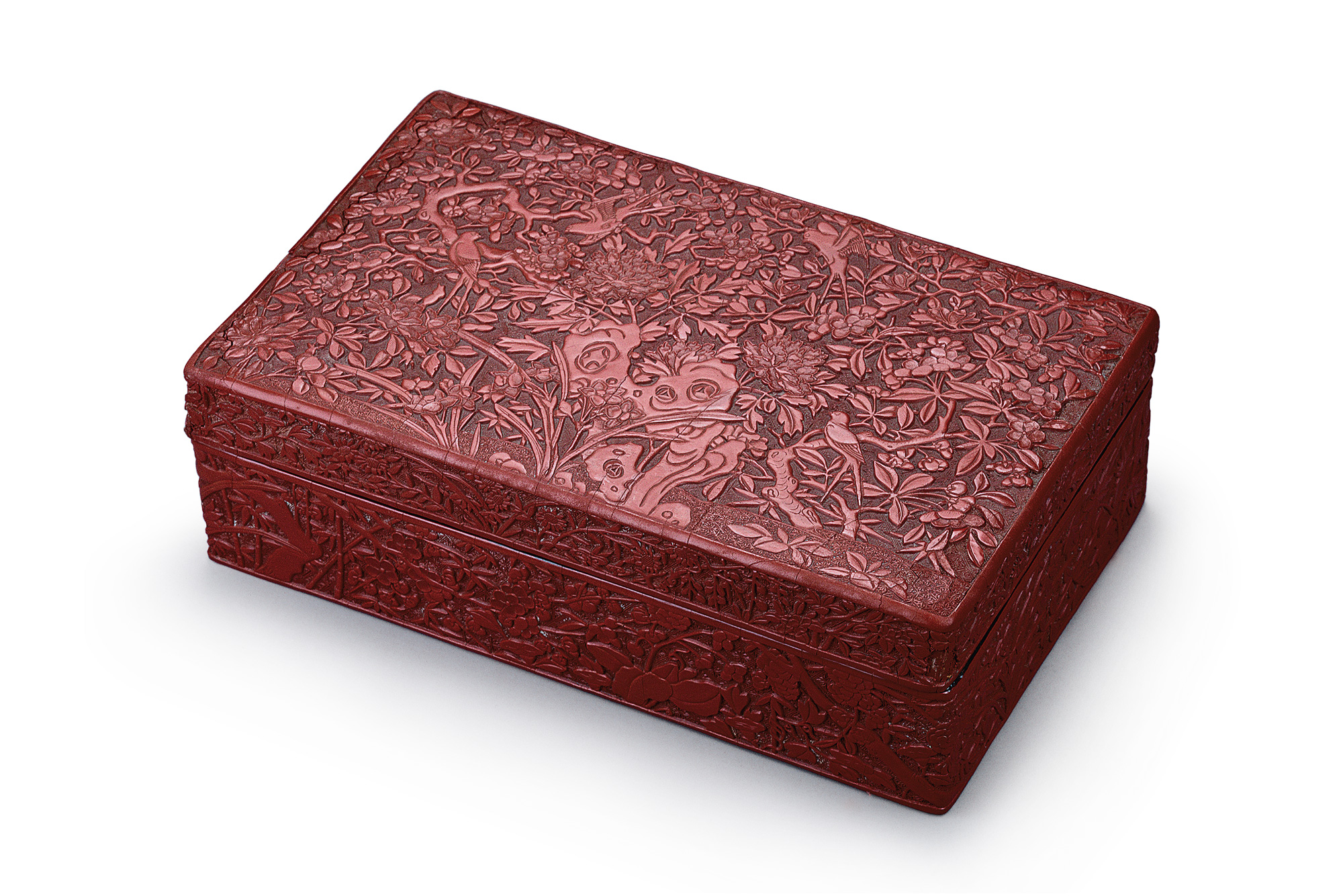 剔红花鸟纹长方盒