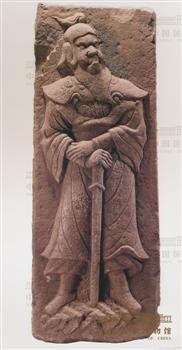 浮雕拄剑武官石刻
