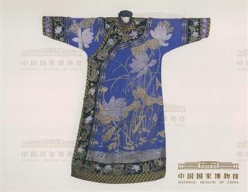 金银线绣荷花蓝纱女大氅