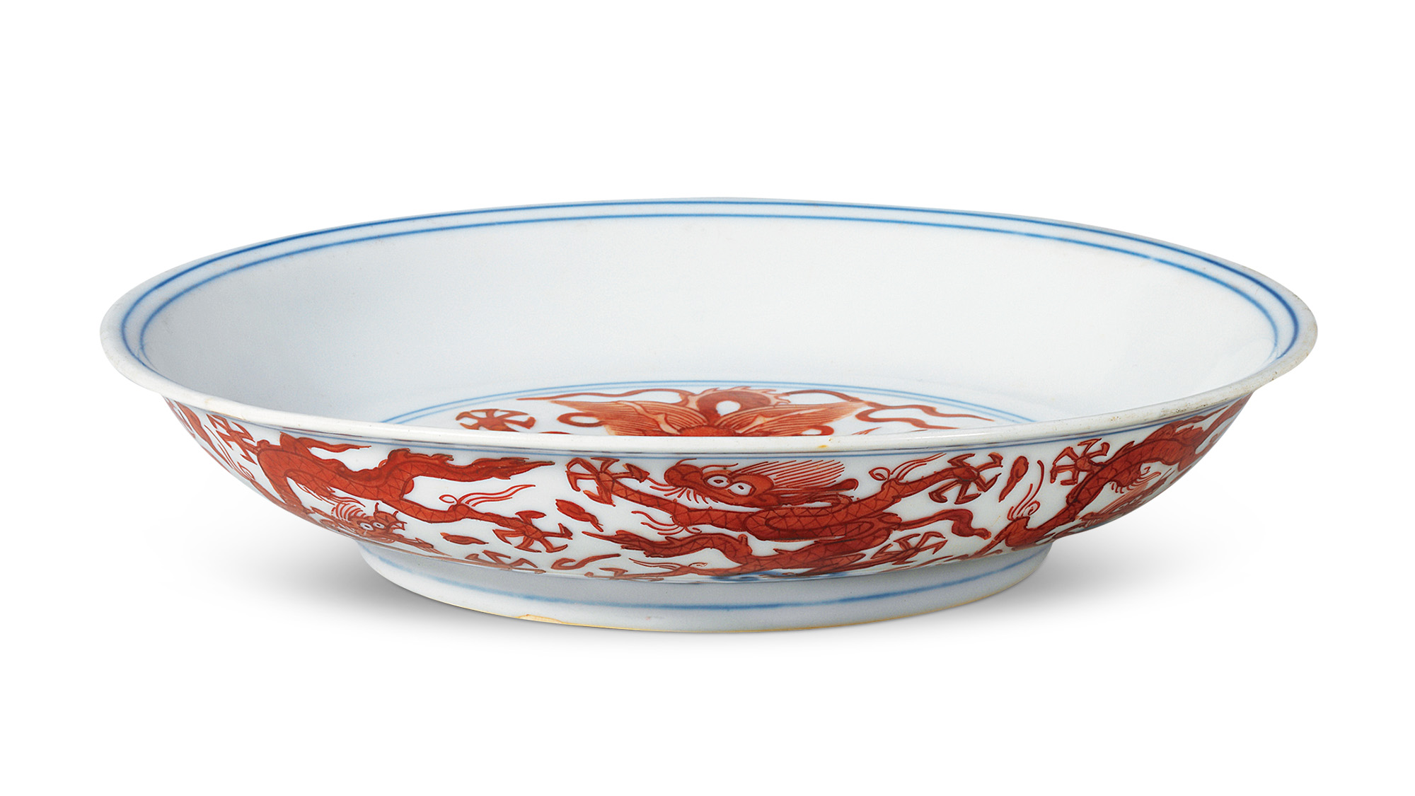青花红彩海水龙纹盘