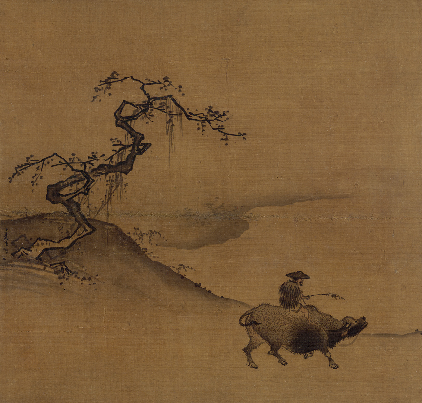 秋郊归牧图册页