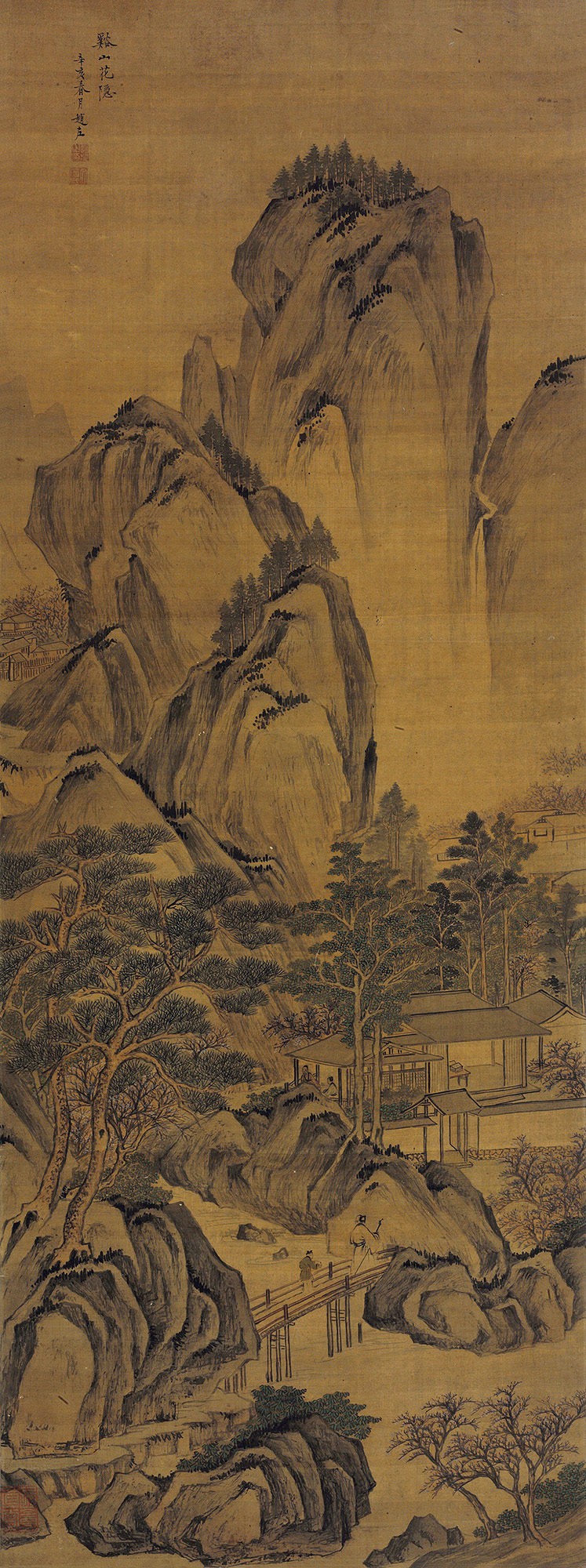 溪山花隐图轴