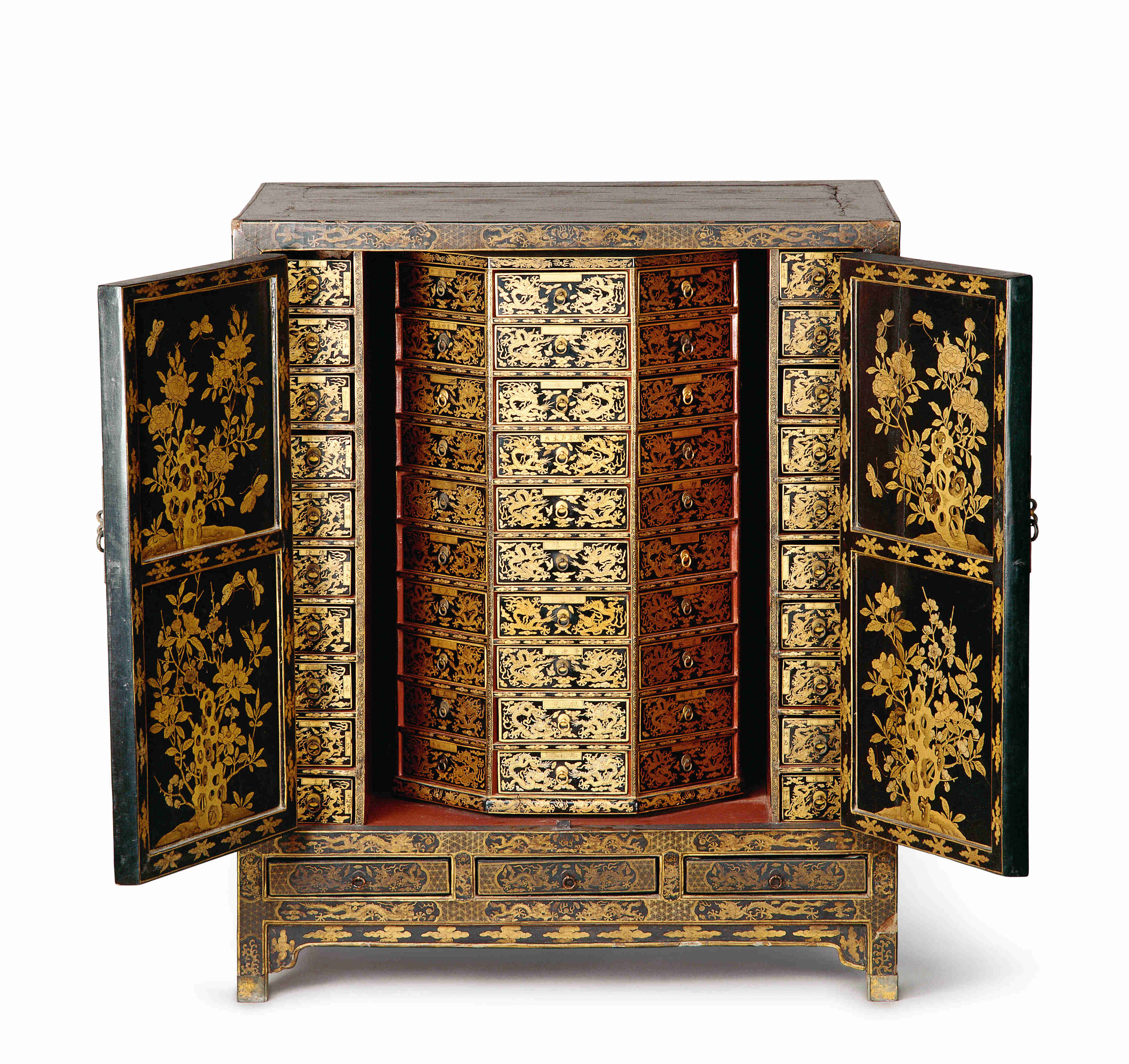 黑漆描金龙纹药柜