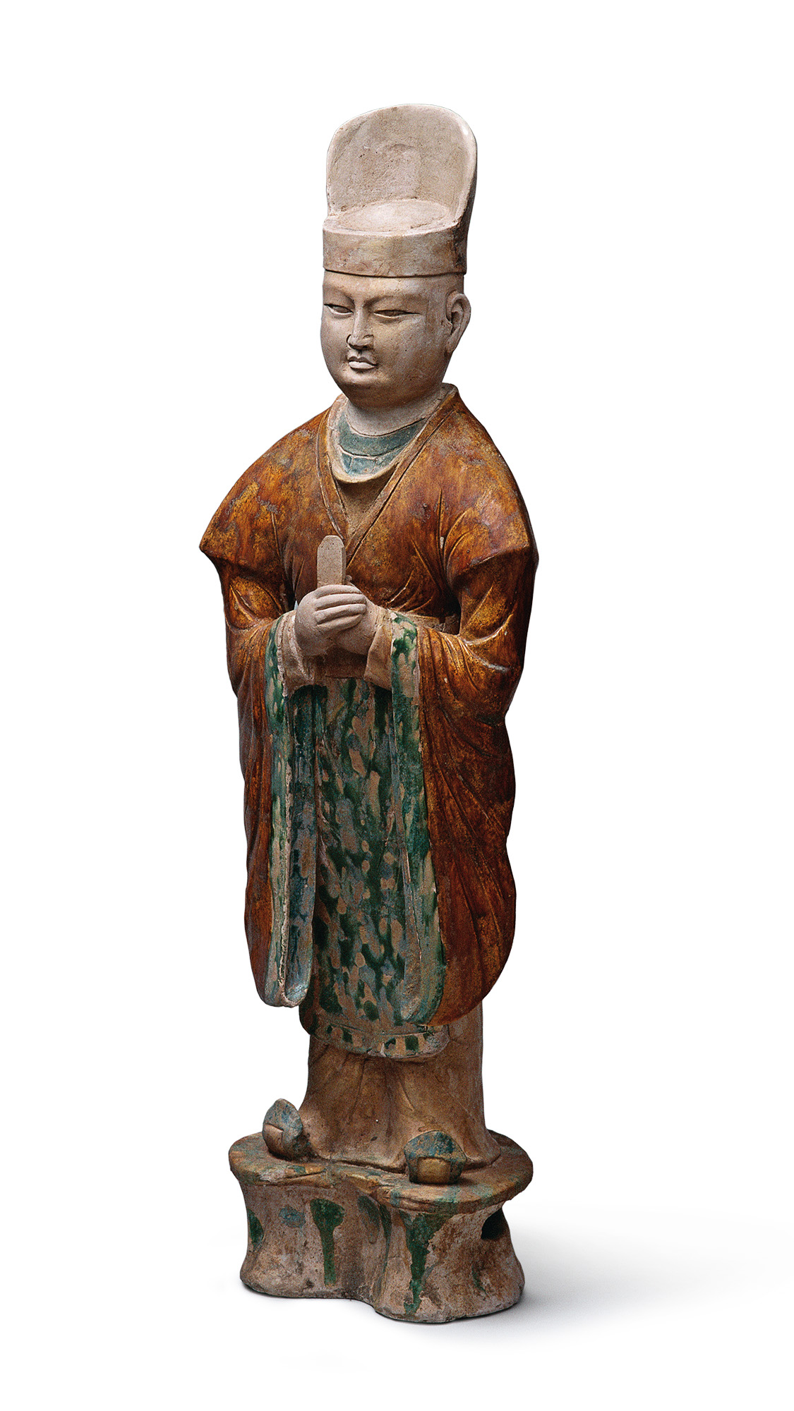 明朝三彩加彩文人俑 出土副葬品 高43.5cm O0205G（明朝三彩加